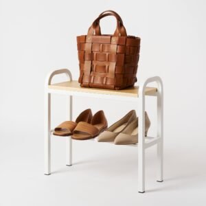 Shoe Organizer & Bench (18" H) - Steel + Wood - White