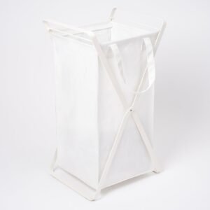 Laundry Hamper with Cotton Liner - Two Sizes - Steel + Cotton - Small / White