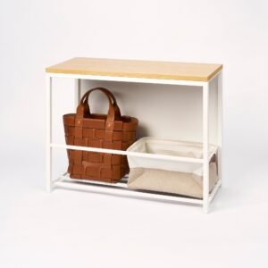Entryway Storage Organizer & Bench (18" H) - Steel + Wood - White