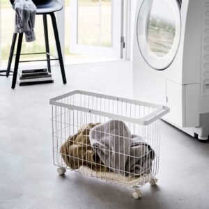 Rolling Wire Basket (14.8" H) - Steel - White